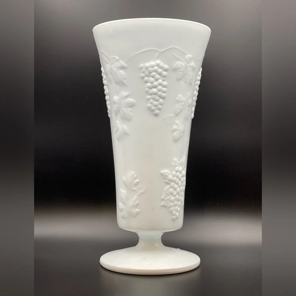 Westmoreland Milk Glass Paneled Grape Footed Vase Vintage White 9 Inch
